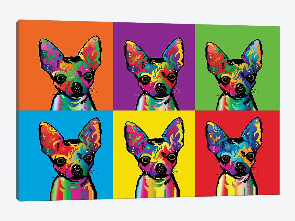 Rainbow Chihuahua Line-Up by Michael Tompsett 1-piece Canvas Artwork