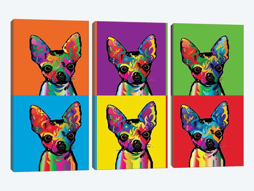 Rainbow Chihuahua Line-Up by Michael Tompsett 3-piece Canvas Wall Art