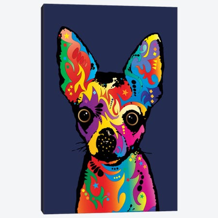 Rainbow Chihuahua On Blue Canvas Print #MTO492} by Michael Tompsett Canvas Artwork