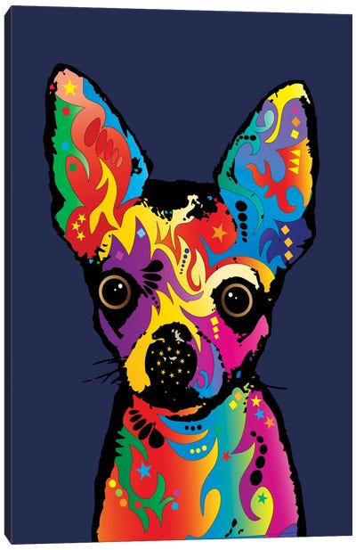 Rainbow Chihuahua On Blue Canvas Art Print - Chihuahua Art