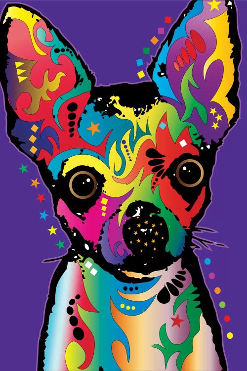 Rainbow Chihuahua On Grape by Michael Tompsett wall art