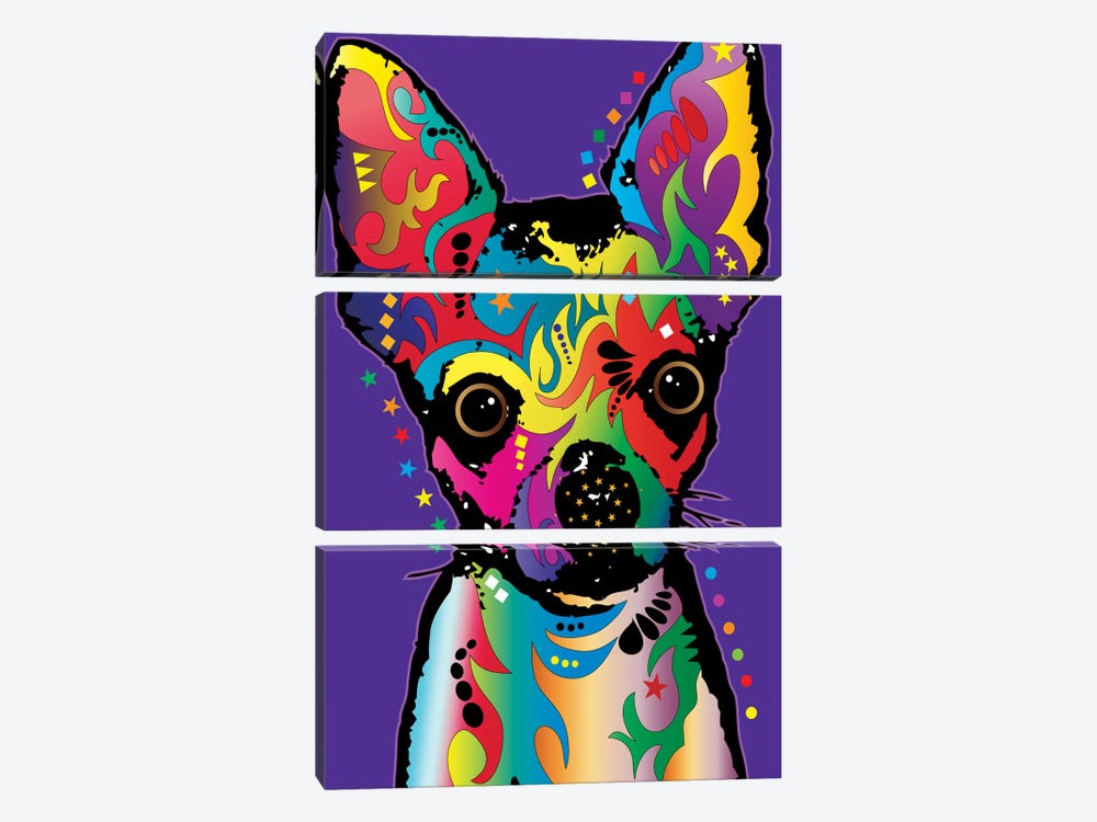 Rainbow Chihuahua On Grape by Michael Tompsett 3-piece Canvas Wall Art