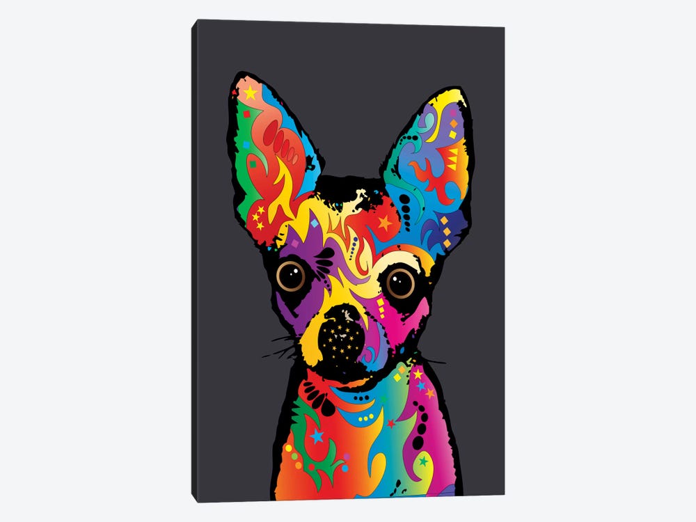 Rainbow Chihuahua On Grey by Michael Tompsett 1-piece Canvas Print