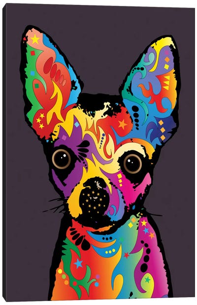 Rainbow Chihuahua On Plum Grey Canvas Art Print - Chihuahua Art