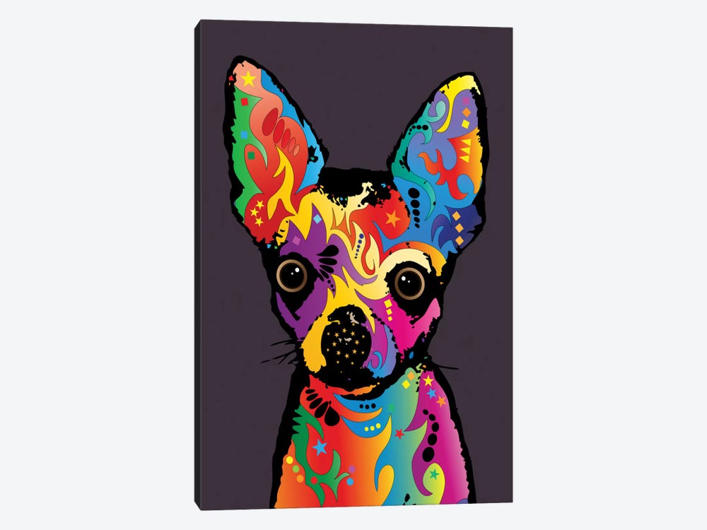 Rainbow Chihuahua On Plum Grey by Michael Tompsett 1-piece Canvas Wall Art