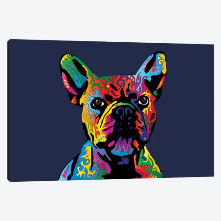 Rainbow French Bulldog On Blue Canvas Print #MTO497} by Michael Tompsett Canvas Art Print