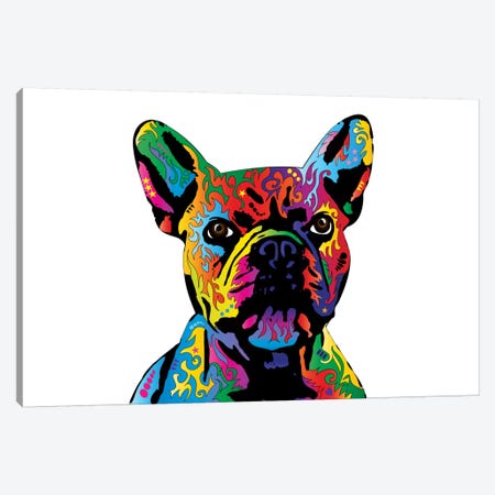Rainbow French Bulldog On White Canvas Print #MTO499} by Michael Tompsett Canvas Artwork