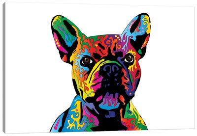 Rainbow French Bulldog On White Canvas Art Print - French Bulldog Art