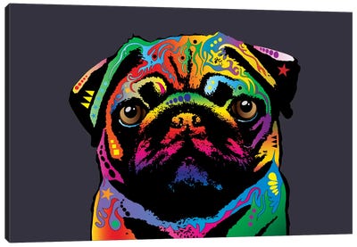 Rainbow Pug On Grey Canvas Art Print - Pug Art