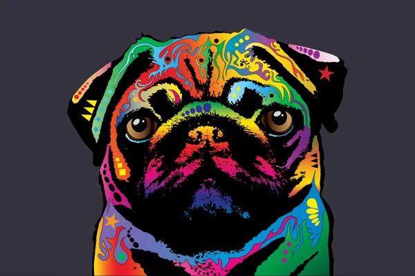 Michael Tompsett: Rainbow Pug On Grey by Michael Tompsett