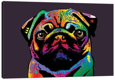 Rainbow Pug On Plum Grey Canvas Art Print - Pug Art