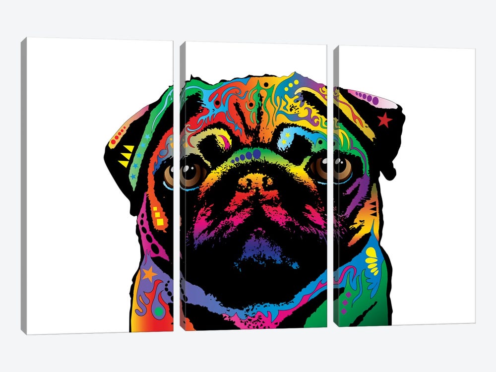 Rainbow Pug On White Canvas Wall Art by Michael Tompsett | iCanvas