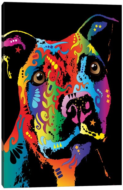 Rainbow Staffordshire Bull Terrier (Pit Bull) Canvas Art Print - Pit Bull Art