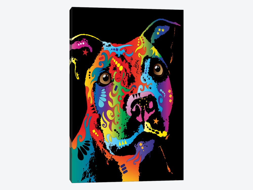 Rainbow Staffordshire Bull Terrier (Pit Bull) by Michael Tompsett 1-piece Canvas Print