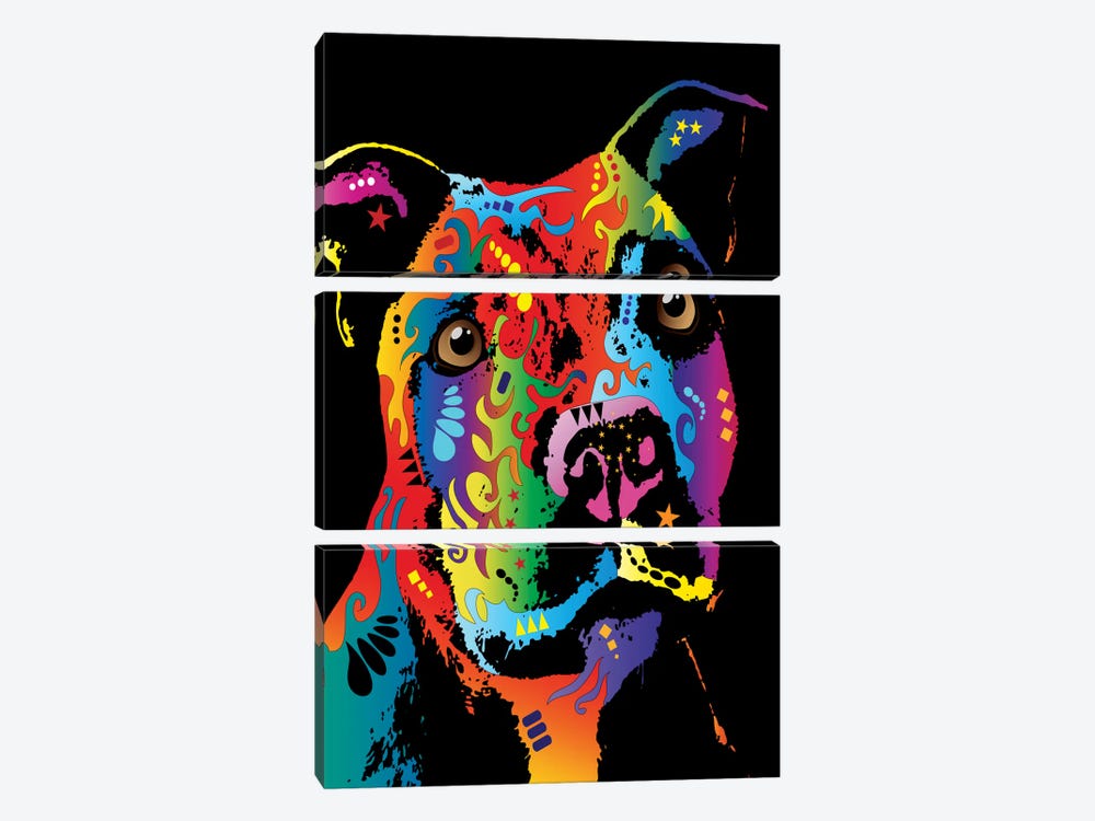 Rainbow Staffordshire Bull Terrier (Pit Bull) 3-piece Canvas Art Print