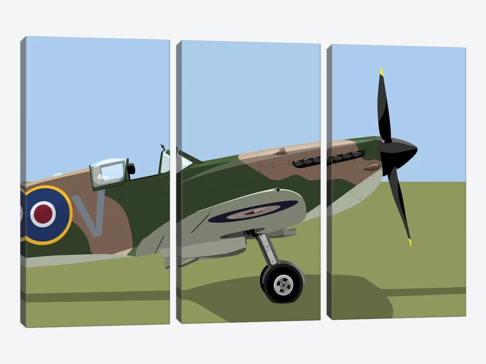Supermarine Spitfire World War II Fighter Plane by Michael Tompsett 3-piece Canvas Art