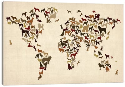 Dogs Canvas Art Print - World Map Art