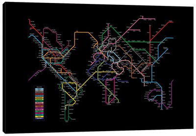 Metro Tube Schematic On Black Canvas Art Print - Train Art
