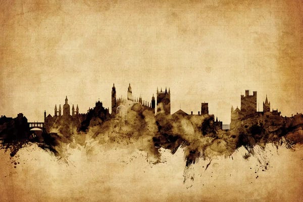 Retro Skyline Of Cambridge, England, United Kingdom
