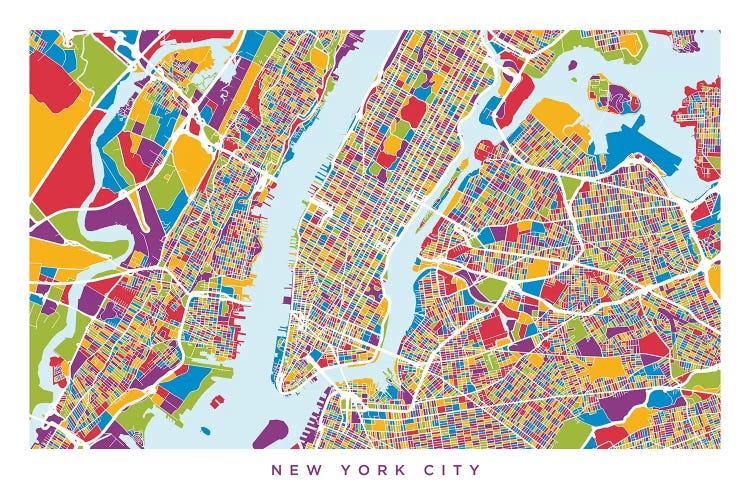 New York City Street Map, Color, Horizontal