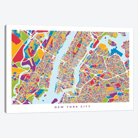 New York City Street Map, Color, Horizontal Canvas Print #MTO511} by Michael Tompsett Canvas Art Print