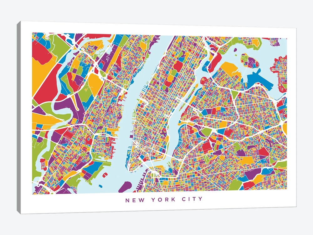 New York City Street Map, Color, Horizontal by Michael Tompsett 1-piece Art Print