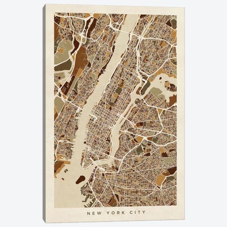 New York City Street Map, Browns, Vertical Canvas Print #MTO512} by Michael Tompsett Canvas Print