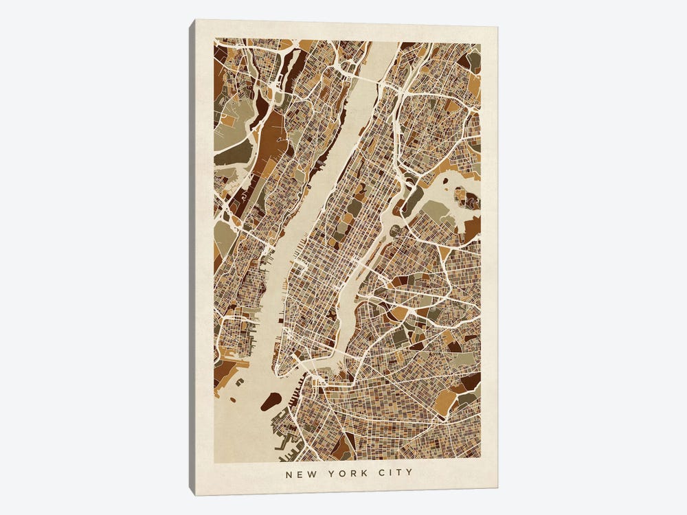 New York City Street Map, Browns, Vertical by Michael Tompsett 1-piece Canvas Artwork