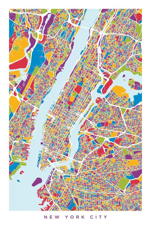 Colorful Tall New York City Street Map by Michael Tompsett wall art