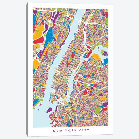 New York City Street Map, Color, Vertical Canvas Print #MTO513} by Michael Tompsett Art Print