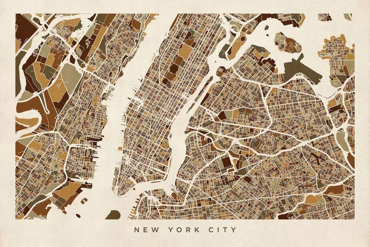 Brown Horizontal New York City Street Map