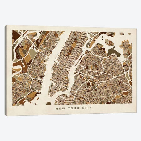 New York City Street Map, Browns, Horizontal Canvas Print #MTO514} by Michael Tompsett Canvas Artwork