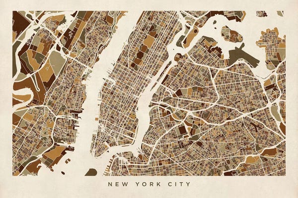 Brown Horizontal New York City Street Map