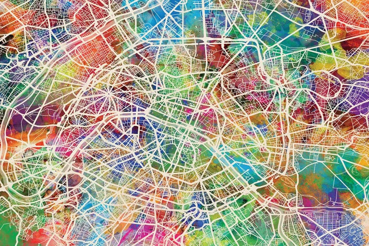 Paris, France Street Map by Michael Tompsett wall art