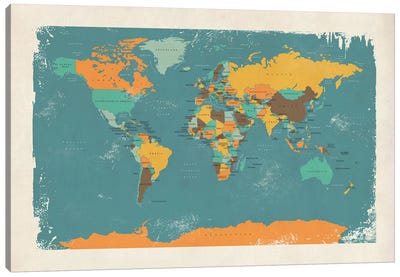 Retro Political Map Of The World I Canvas Art Print - World Map Art