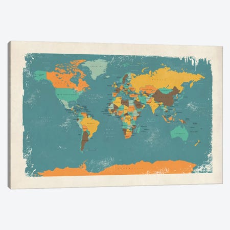 Retro Political Map Of The World I Canvas Print #MTO516} by Michael Tompsett Canvas Artwork