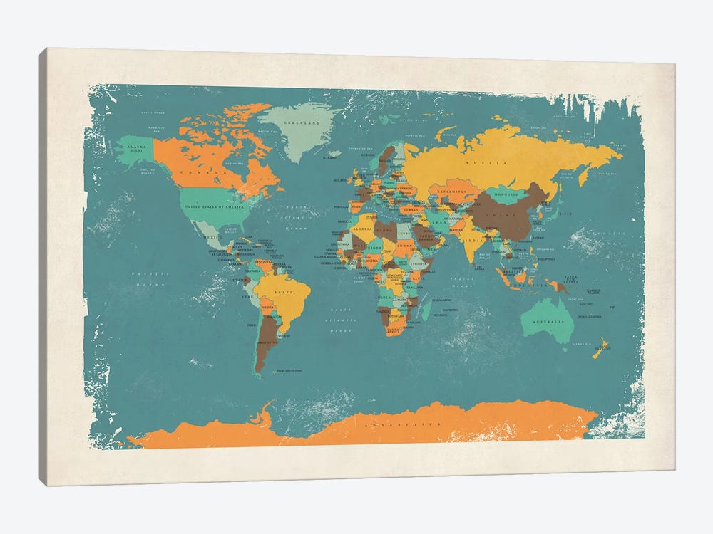 Retro Political Map Of The World I by Michael Tompsett 1-piece Canvas Art