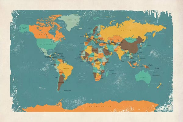 Globes: Retro Political Map Of The World I by Michael Tompsett