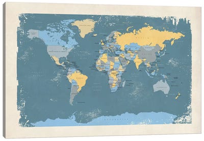 Retro Political Map Of The World II Canvas Art Print - World Map Art