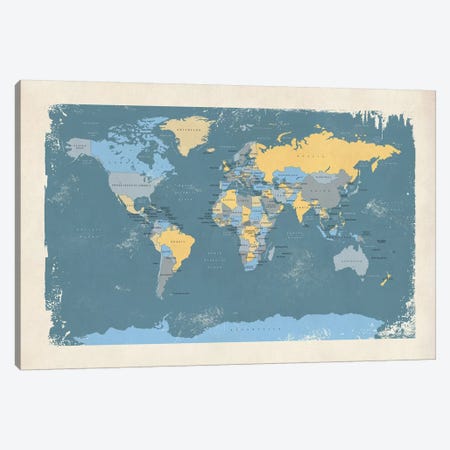 Retro Political Map Of The World II Canvas Print #MTO517} by Michael Tompsett Canvas Artwork