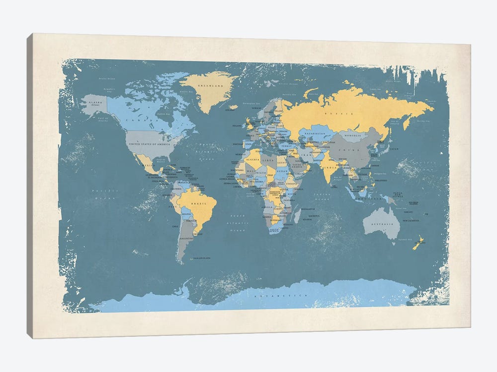 Retro Political Map Of The World II by Michael Tompsett 1-piece Canvas Print