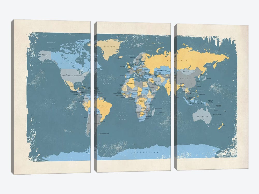 Retro Political Map Of The World II by Michael Tompsett 3-piece Art Print