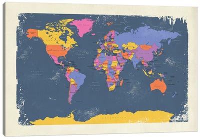 Retro Political Map Of The World III Canvas Art Print - World Map Art