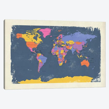 Retro Political Map Of The World III Canvas Print #MTO518} by Michael Tompsett Art Print