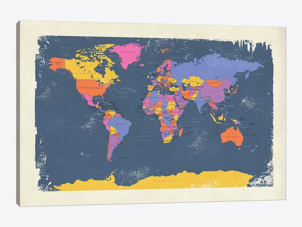 Retro Political Map Of The World III by Michael Tompsett 1-piece Canvas Art
