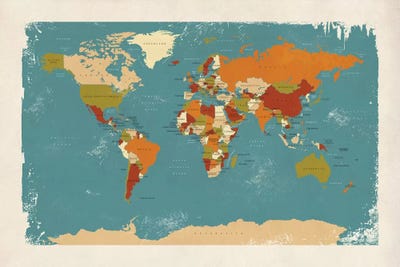 Retro Political Map Of The World IV by Michael Tompsett canvas print