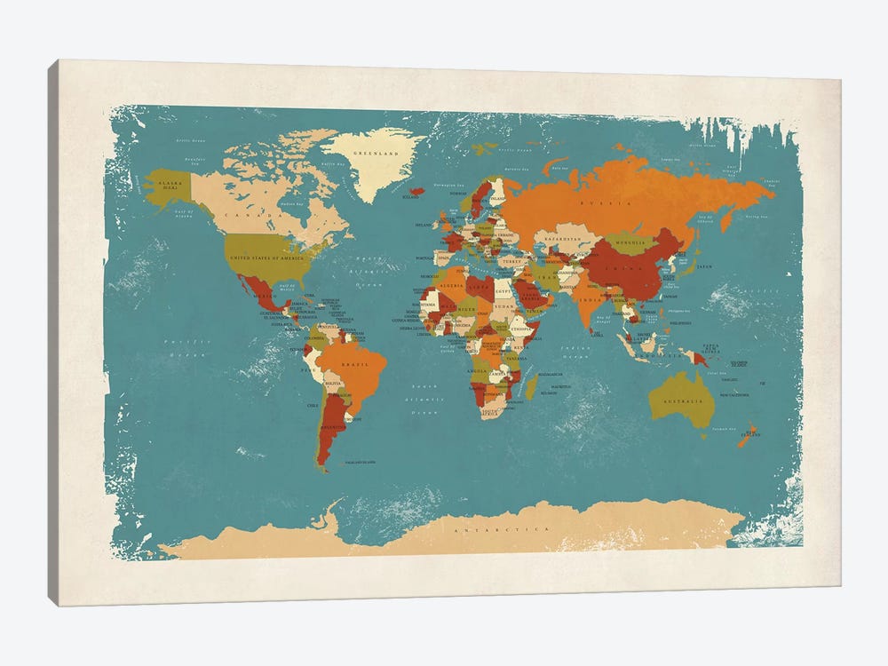 Retro Political Map Of The World IV by Michael Tompsett 1-piece Art Print
