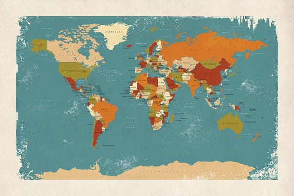 Globes: Retro Political Map Of The World IV by Michael Tompsett