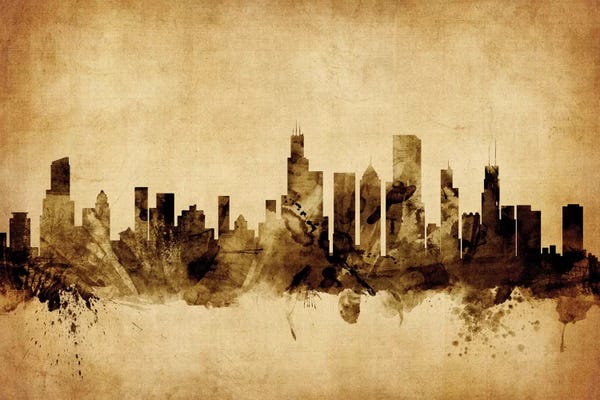 Retro Skyline Of Chicago, Illinois, USA