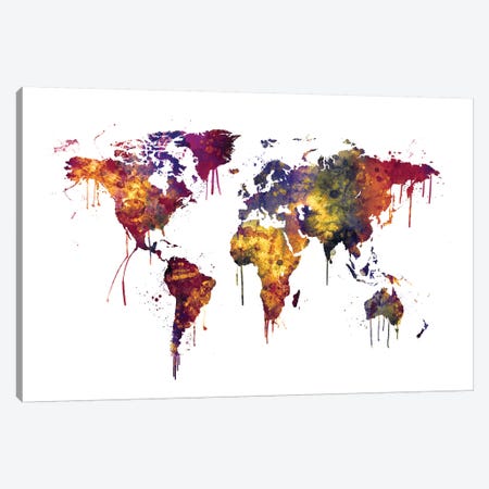 Watercolor Map Of The World Map, Dark Colors Canvas Print #MTO521} by Michael Tompsett Canvas Art